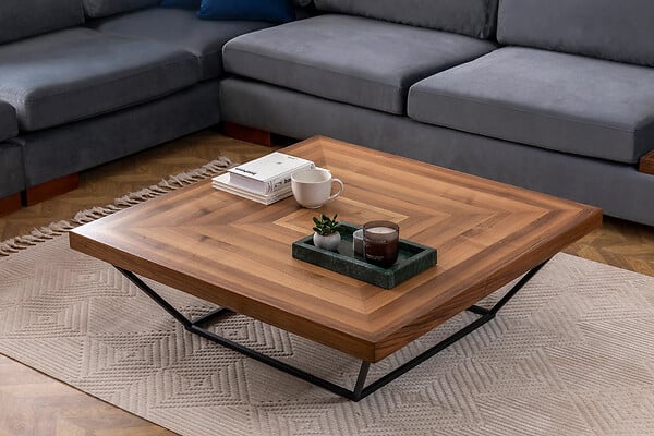 HABITAT ET JARDIN - Table Basse en bois "Cora" - 100 x 100 x 32 cm - Noyer - large