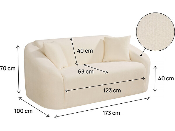 HABITAT ET JARDIN - Canapé droit fixe en tissu "Ondine" - 2 places - Beige - large