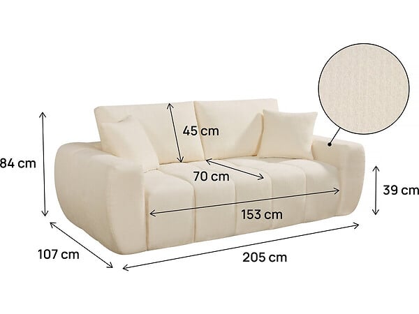 HABITAT ET JARDIN - Canapé droit en tissu style bubble "Léonie" - 3 places - Beige - large