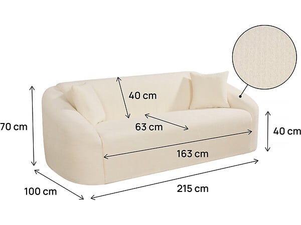 HABITAT ET JARDIN - Canapé droit fixe en tissu "Ondine" - 3 places - Beige - large
