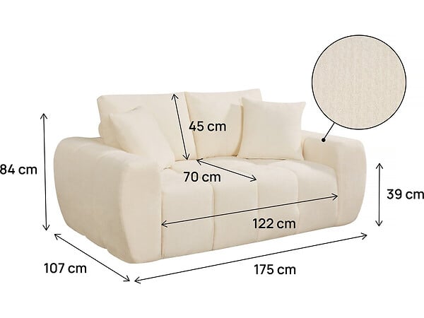 HABITAT ET JARDIN - Canapé droit en tissu style bubble "Léonie" - 2 places - Beige - large