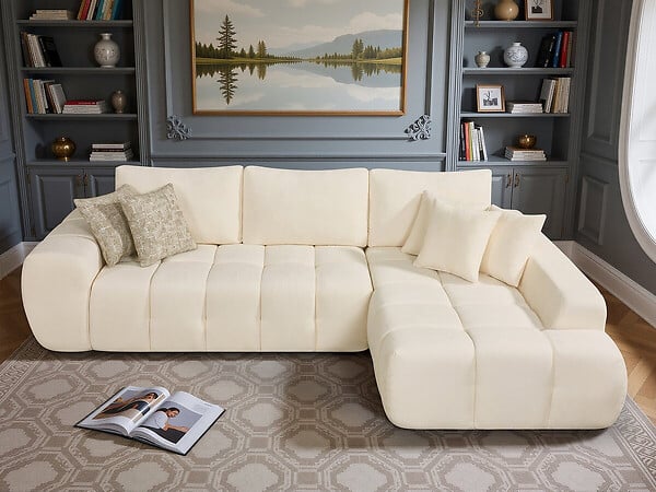 HABITAT ET JARDIN - Canapé d'angle droit en tissu style bubble "Sidonie" - 4 places - Beige - large