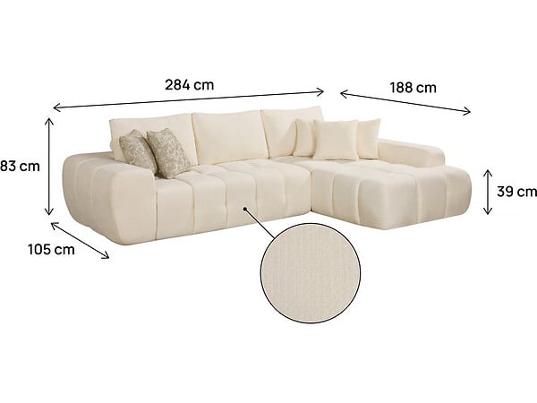 HABITAT ET JARDIN - Canapé d'angle droit en tissu style bubble "Sidonie" - 4 places - Beige - large