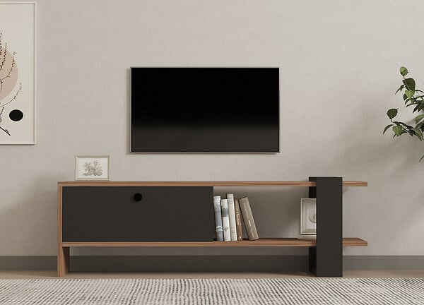 HABITAT ET JARDIN - Meuble TV en bois "Ova" - 120 x 25 x 36 cm - ChêneAnthracite - large
