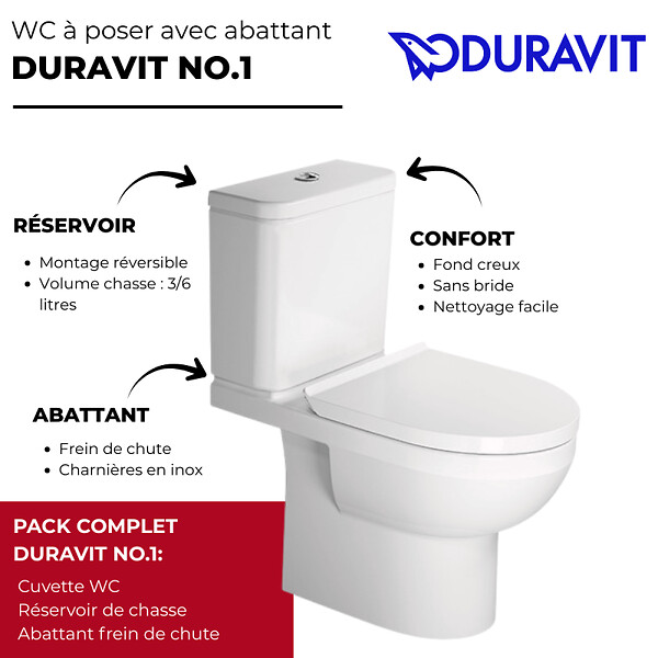 DURAVIT - WC à poser Duravit No.1 avec abattant frein de chute + nettoyant - large
