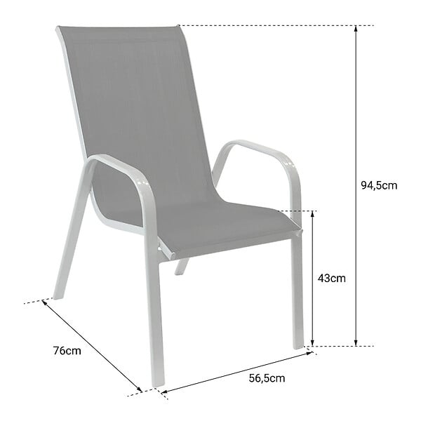 HAPPY GARDEN - Lot de 8 chaises MARBELLA en textilène noir - aluminium gris - large