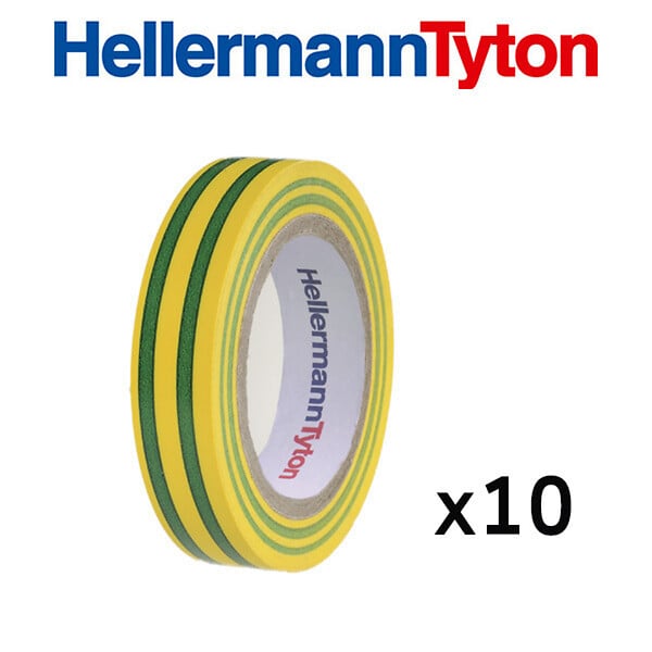 HELLERMANNTYTON - HellermannTyton Lot de 10 rubans isolant 10m x 15mm vert/jaune - large