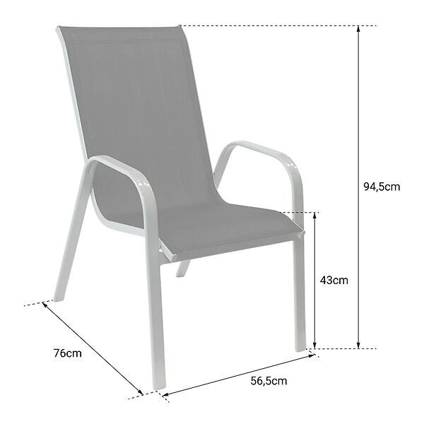 HAPPY GARDEN - Lot de 8 chaises MARBELLA en textilène bleu - aluminium blanc - large
