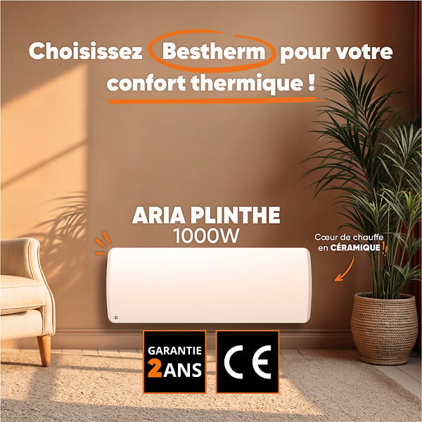 BESTHERM - Radiateur électrique fixe à inertie sèche céramique - BESTHERM - ARIA PLINTHE 1000W  - plinthe blanc - large