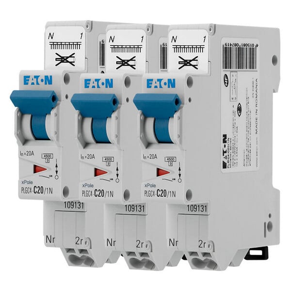 EATON CAPRI - EATON Lot de 3 disjoncteurs auto 20A Ph+N, borne à ressort, 45kA, courbe C, 230V - large