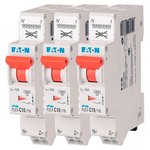 EATON CAPRI - EATON Lot 3 disjoncteurs auto 10A Ph+N 45kA 230V courbe C, borne à ressort, protection fiable - large