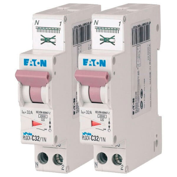 EATON CAPRI - EATON Lot de 2 disjoncteurs auto 32A PLG, Ph+N, borne à ressort, 4,5kA, courbe C - large