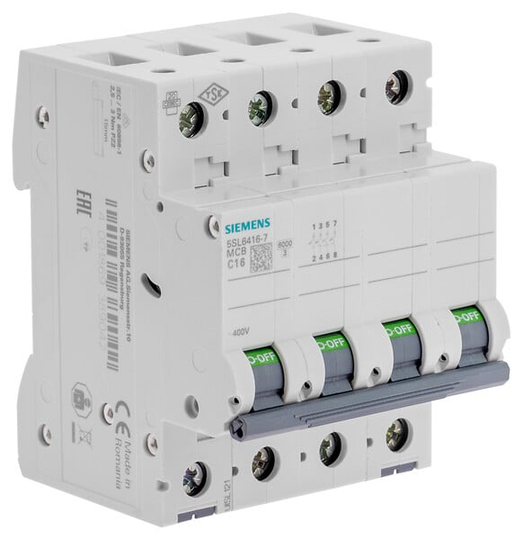 SIEMENS - SIEMENS Disjoncteur tetra 16A Courbe C tetrapolaire, protection électrique fiable et performante - large