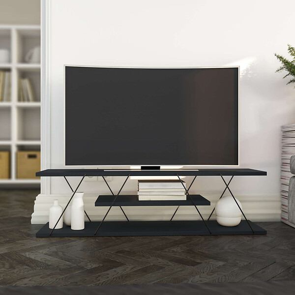 HABITAT ET JARDIN - Meuble TV en bois "April" - 120 x 30 x 33 cm - Gris anthracite - large