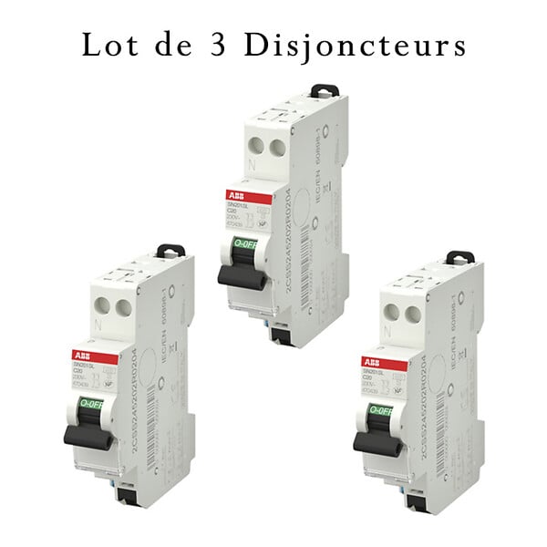 ABB - Lot de 3 disjoncteurs automatiques Ph+N raccordement Rapide 20A-4,5Ka-ABB - large