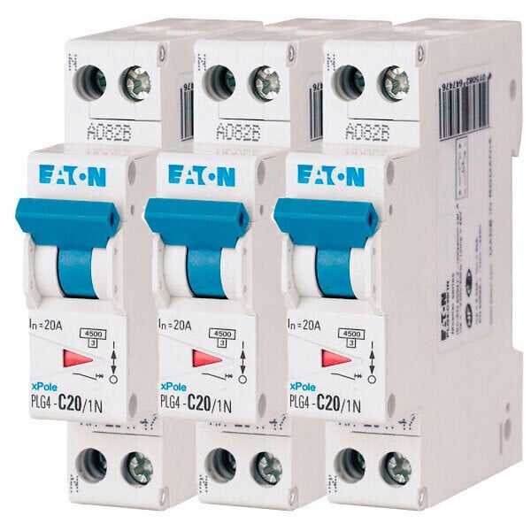 EATON CAPRI - EATON Lot de 3 disjoncteurs 20A PLG, Ph+N 4,5kA (EN 60898) courbe C - large