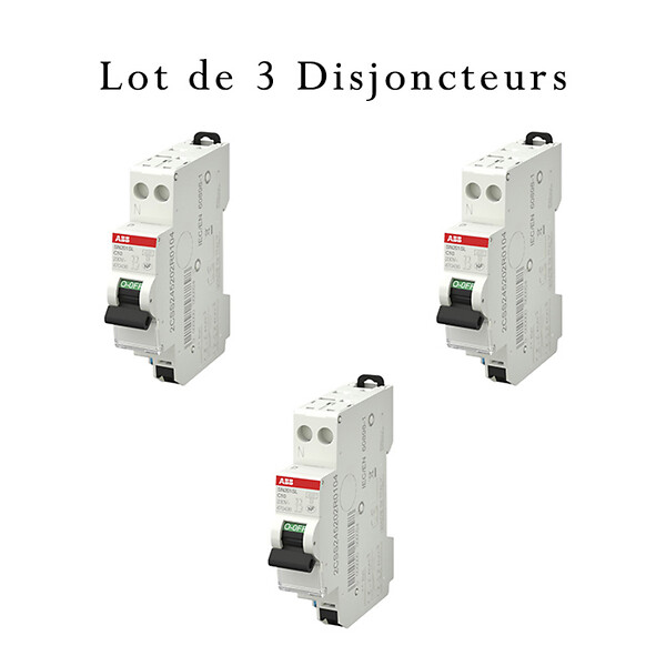 ABB - Lot de 3 disjoncteurs automatiques Ph+N raccordement Rapide 10A-4,5Ka-ABB - large