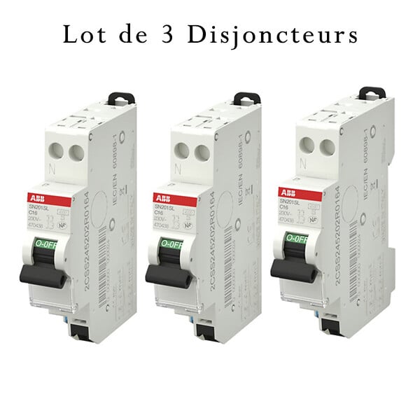 ABB - Lot de 3 disjoncteurs automatiques Ph+N raccordement Rapide 16A-4,5Ka-ABB - large