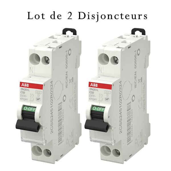 ABB - Lot de 2 disjoncteurs Ph+N raccordement Vis 32A-4,5Ka - Courbe C-ABB - large