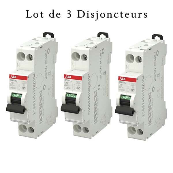 ABB - Lot de 3 disjoncteurs Ph+N raccordement Vis 10A-4,5Ka - Courbe  C-ABB - large