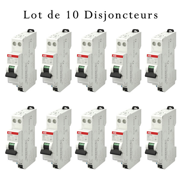 ABB - Lot de 10 disjoncteurs automatiques Ph+N raccordement Rapide 20A-4,5Ka-ABB - large