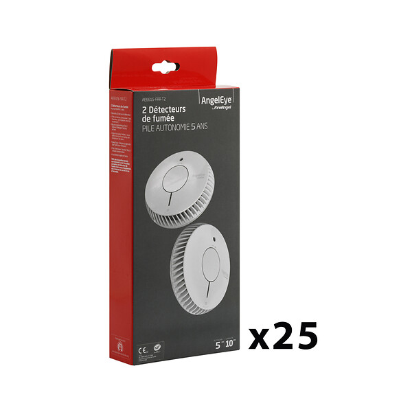 ANGELEYE - AngelEye Lot de 25 duos détecteurs de fumée NF autonomie 5ans-garantie 10 ans - large