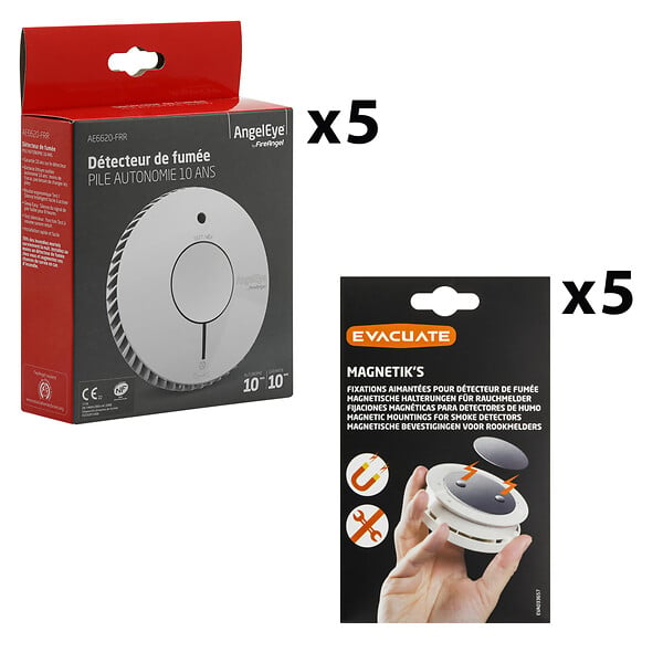 ANGELEYE - AngelEye LOT DE 5 DAAF NF AUTONOMIE ET GARANTIE 10 ANS ANGELEYE + 5 MAGNETIKS - large