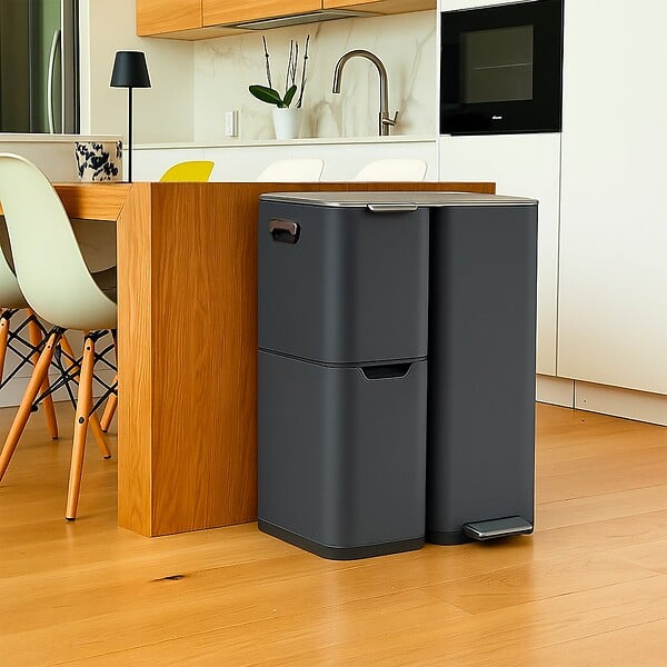 KITCHEN MOVE - Poubelle pédale tri sélectif HAJA gris 60L - large