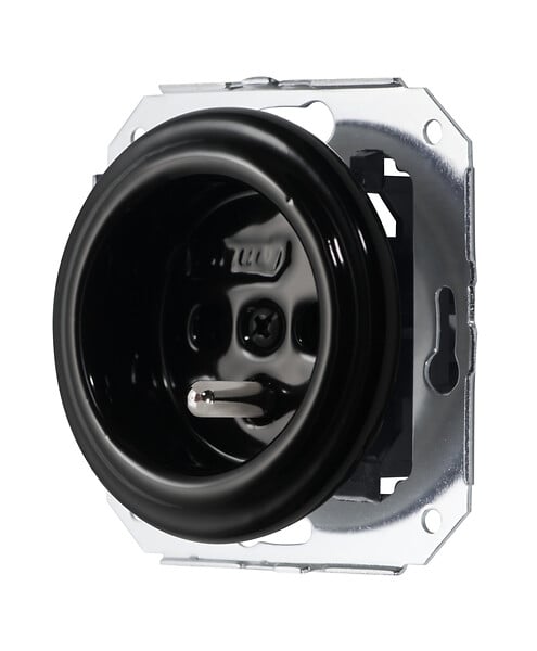 FONTINI - FONTINI - Prise 2P+T 16A Porcelaine noire Garby Colonial 16A-250V Réf. 31208273 - large