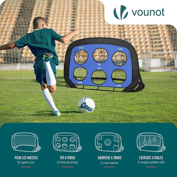 VOUNOT - Lot de 2 buts de football 4 en 1 pliable pop up avec cibles 120x80x80cm noir - large