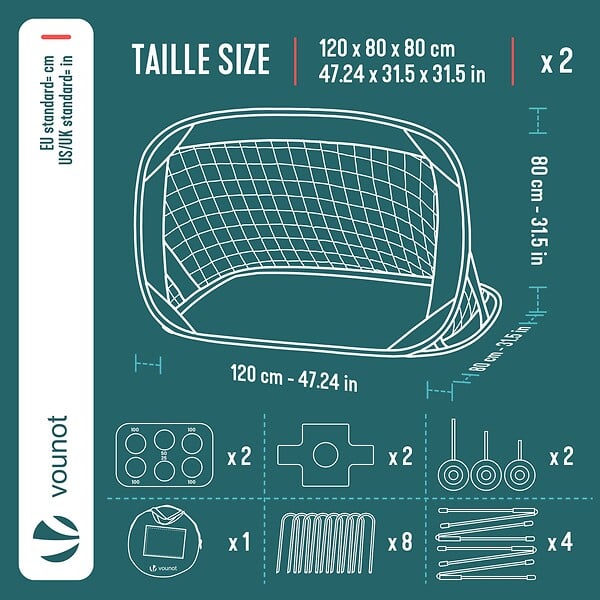 VOUNOT - Lot de 2 buts de football 4 en 1 pliable pop up avec cibles 120x80x80cm noir - large