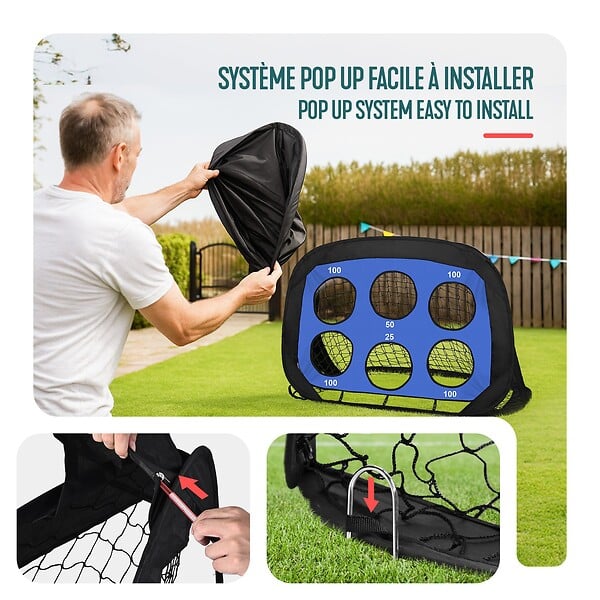 VOUNOT - Lot de 2 buts de football 4 en 1 pliable pop up avec cibles 120x80x80cm noir - large