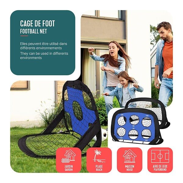VOUNOT - Lot de 2 buts de football 4 en 1 pliable pop up avec cibles 120x80x80cm noir - large