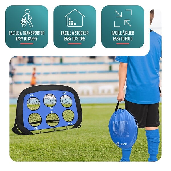 VOUNOT - Lot de 2 buts de football 4 en 1 pliable pop up avec cibles 120x80x80cm noir - large