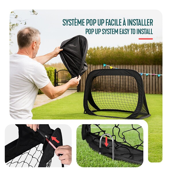 VOUNOT - Lot de 2 buts de football pliable pop up 120x80x80cm noir - large