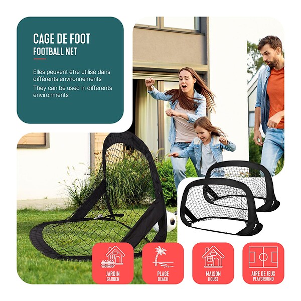 VOUNOT - Lot de 2 buts de football pliable pop up 120x80x80cm noir - large
