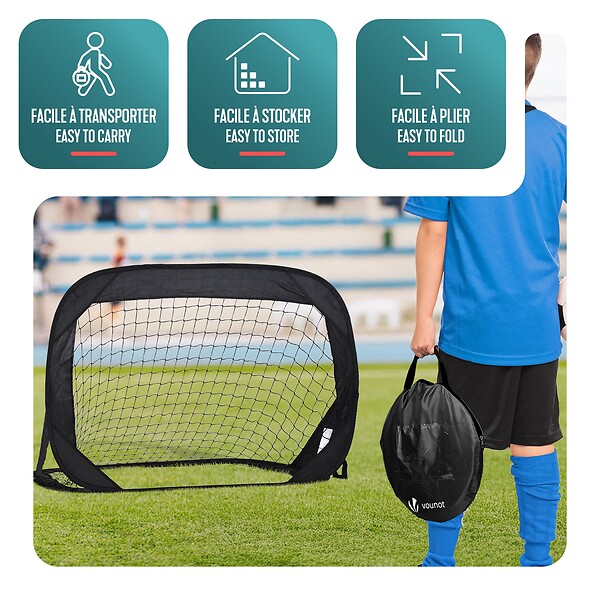 VOUNOT - Lot de 2 buts de football pliable pop up 120x80x80cm noir - large