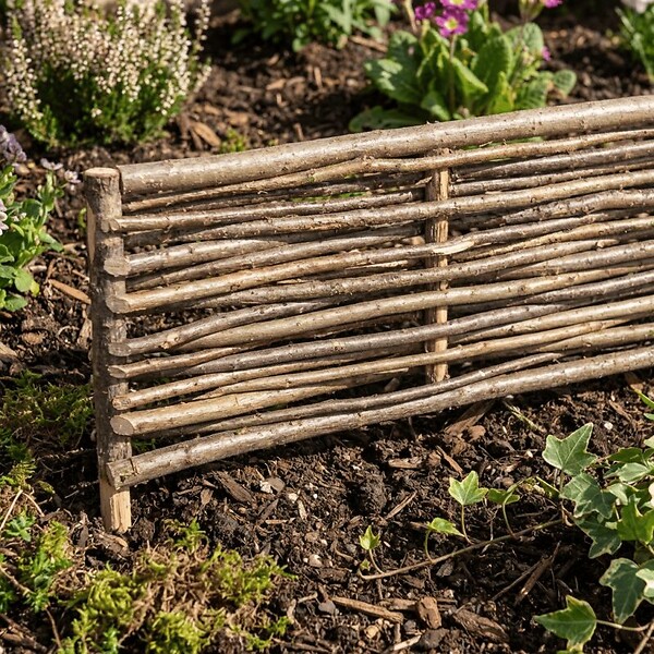 ART GARDEN - Bordure pour potager - Noisetier tressage horizontal - Avec piquets - 40x150 cm - large