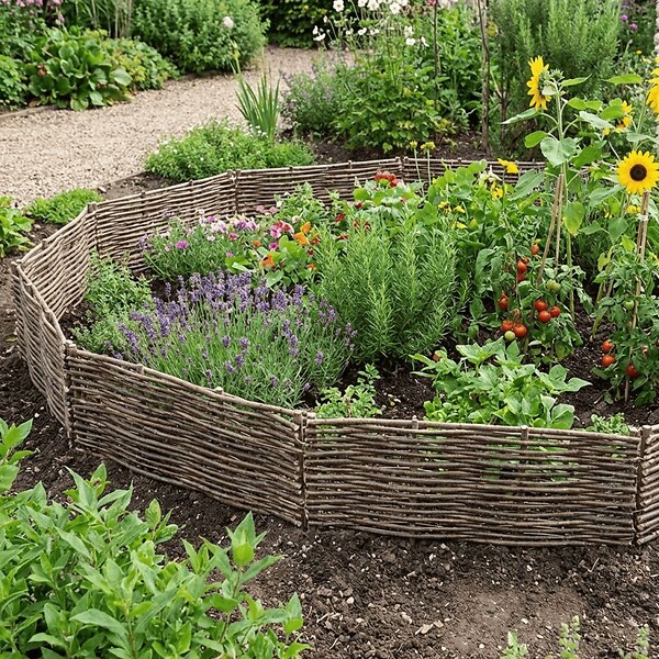 ART GARDEN - Bordure pour potager - Noisetier tressage horizontal - Avec piquets - 40x150 cm - large