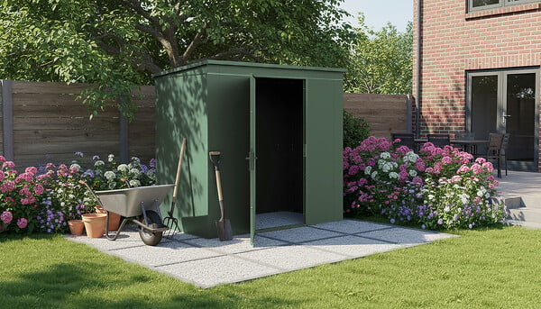 WEKA - Abri de jardin en acier GARY T4 - Vert - L.241.9xP.147.6xH.215.6cm - large