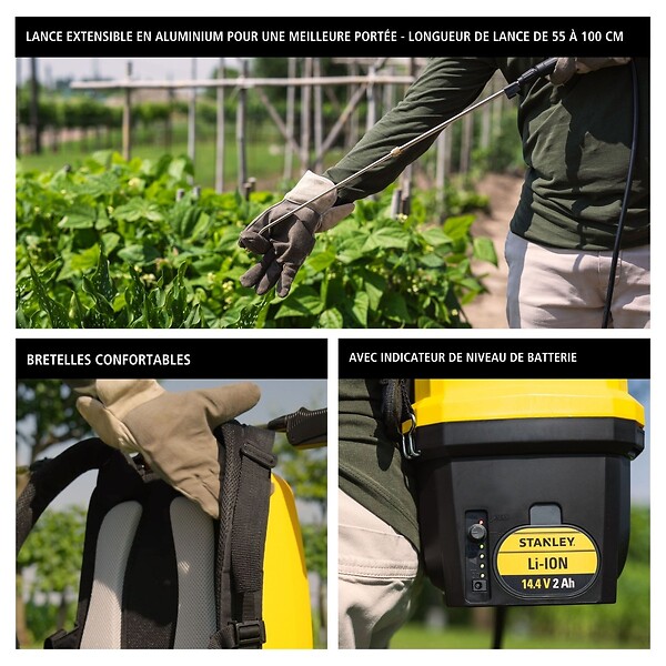 STANLEY - Pulvérisateur Electrique 16L, Batterie Lithium 14.4 V / 2.0 Ah - Pulvérisateur Jardin Végétaux + Lance Télescopique STANLEY - large