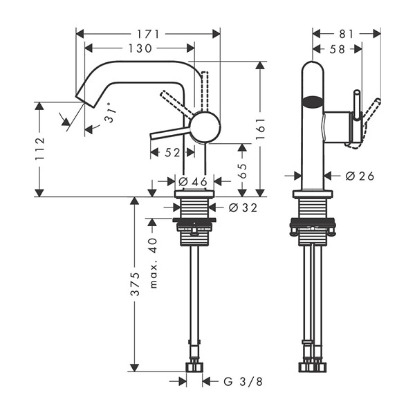 HANSGROHE - Tecturis S mitigeur monocommande de lavabo éco CoolStart, bonde Push-Open, bronze brossé (73320140) - large