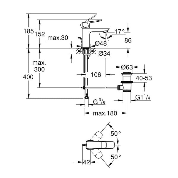 GROHE - Dice mitigeur monocommande de lavabo à levier avec vidage, noir mat (1018562430) - large