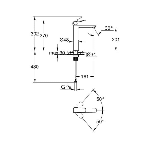 GROHE - Dice mitigeur monocommande de lavabo XL à levier, sans vidage, chrome brillant (1018920000) - large