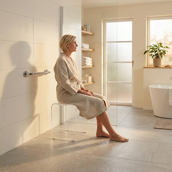 SWISS AQUA TECHNOLOGIES - Swiss Aqua Technologies Tabouret de salle de bain PMR antidérapant – sécurité et stabilité, Transparent (SATSTOLPLASTT) - large