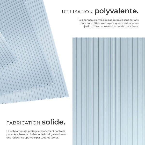 TECTAKE - Plaques doubles SHINY en polycarbonate découpables blanc transparent - large