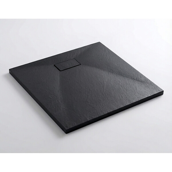 CERAMIA - Essential 80x80 cm receveur de douche carré à poser SMC avec surface effet pierre, noir (CERAES8080B) - large