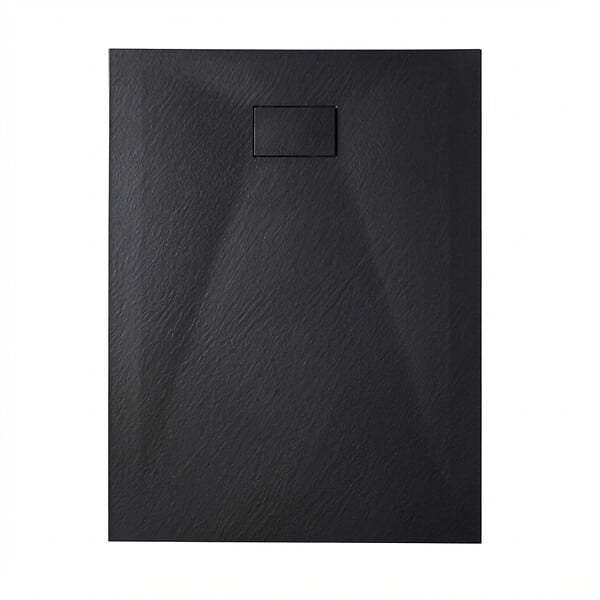 CERAMIA - Ceramia Essential 140x80 cm receveur de douche rectangulaire à poser SMC avec surface effet pierre, noir (CERAES14080B) - large