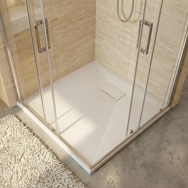 CERAMIA - Essential 80x80 cm receveur de douche carré à poser SMC avec surface effet pierre, blanc (CERAES8080W) - large