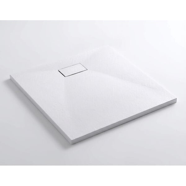 CERAMIA - Essential 80x80 cm receveur de douche carré à poser SMC avec surface effet pierre, blanc (CERAES8080W) - large